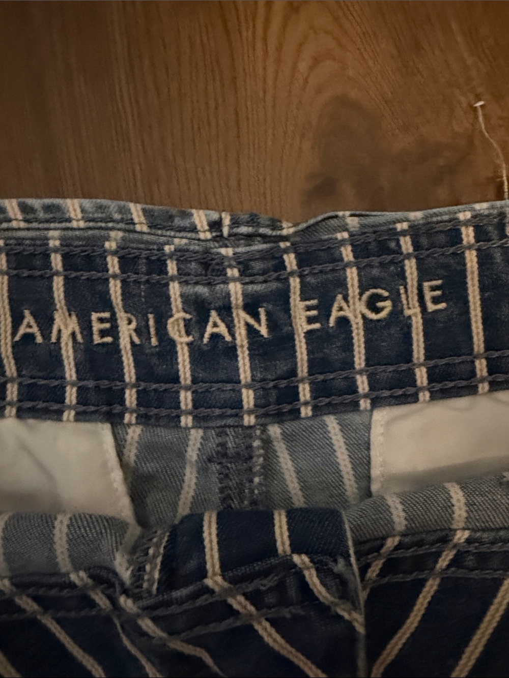 American Eagle Striped Cotton Blend Denim Shorts - Picture 3 of 4